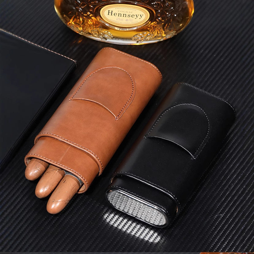 Boîte à cigares en cuir premium avec humidor en bois de cèdre