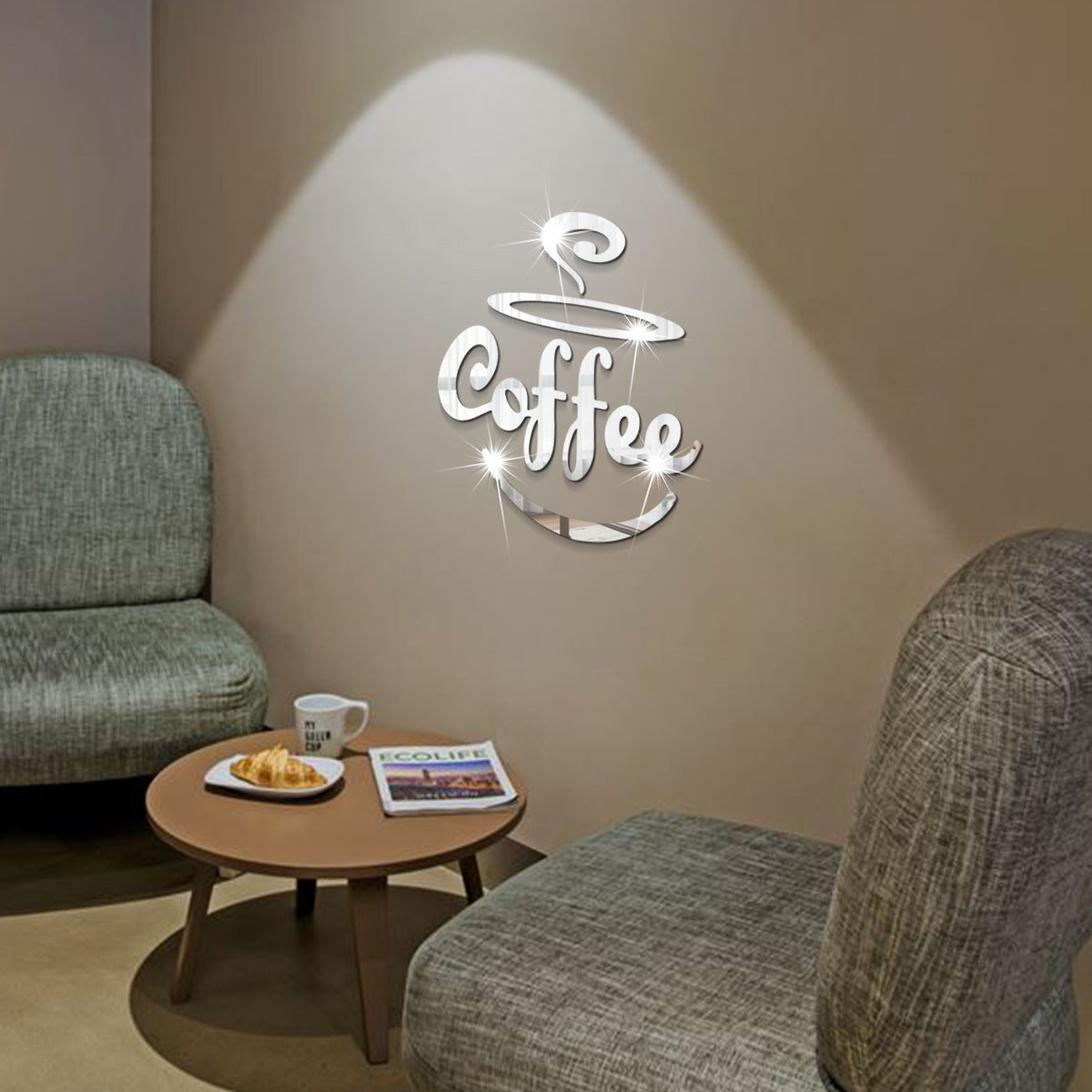 Coffee Themed Mirror Acrylic Wall Stickers for Kitchen and Dining Room - Korvel
