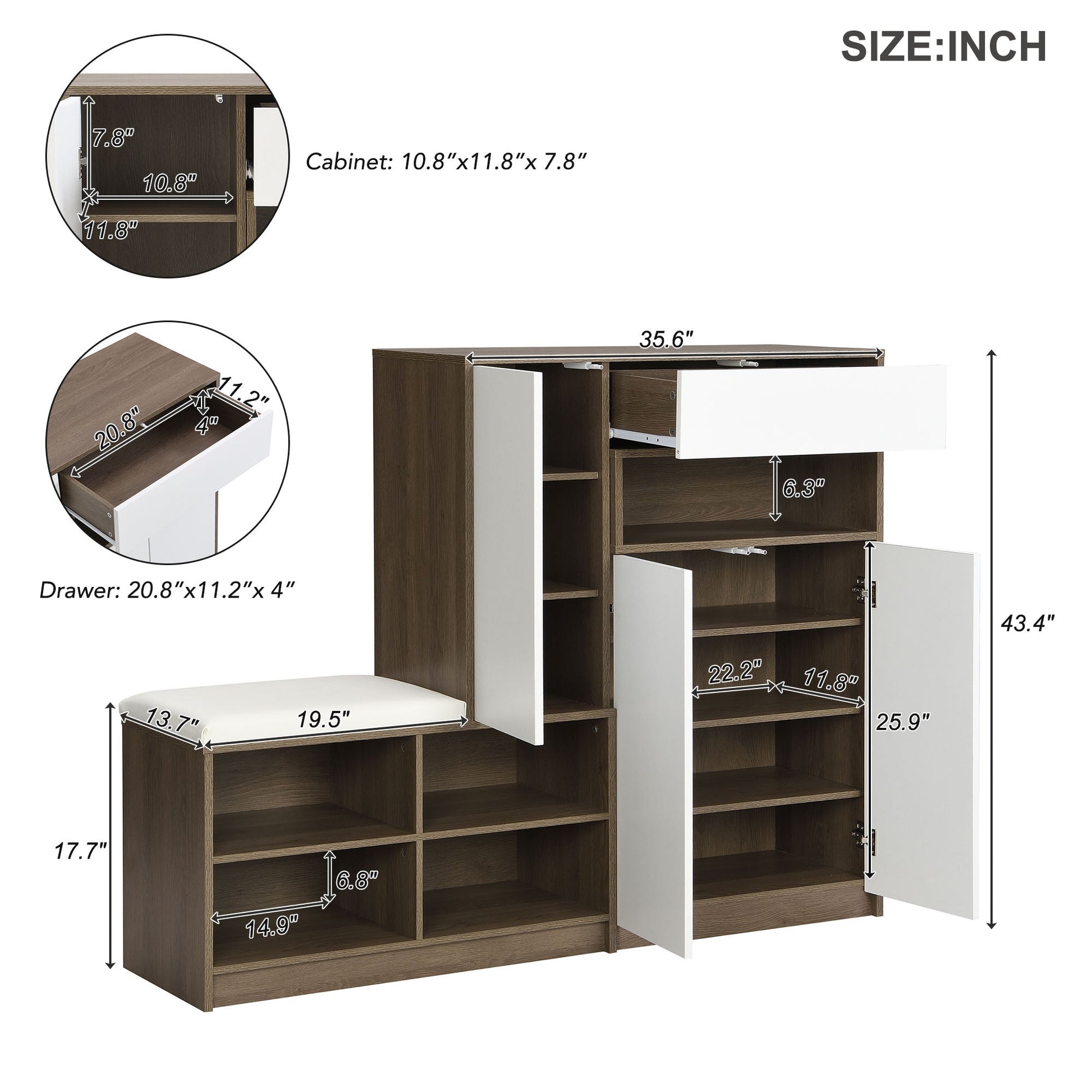 ON-TRANS 2-in-1 shoe storage platform and shoe cabinet, with soft cushioned seats and adjustable shelves, white - Korvel