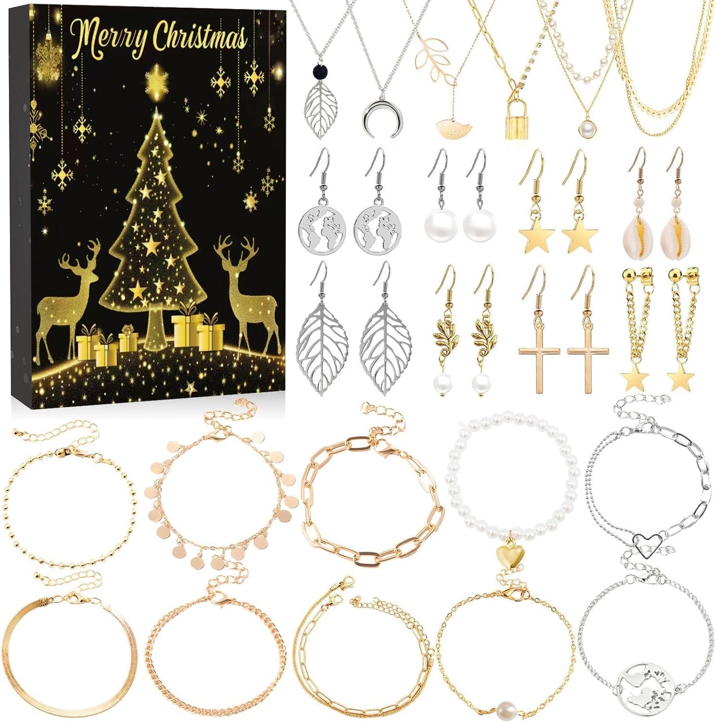 DIY creative children's bracelet jewelry 24-grid calendar Christmas holiday surprise blind box silver set - Korvel