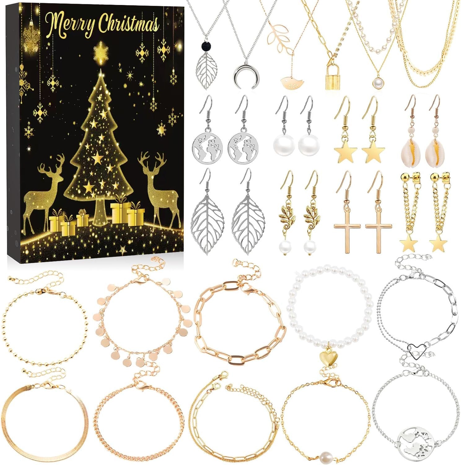 DIY creative children's bracelet jewelry 24-grid calendar Christmas holiday surprise blind box silver set - Korvel
