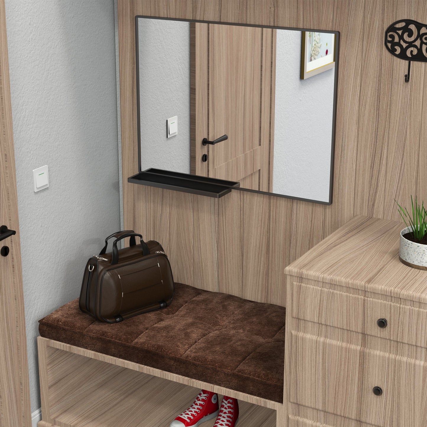40x30 Inch modern bathroom mirror with storage rack rectangular mirror bathroom living room bedroom hanging mirror - Korvel