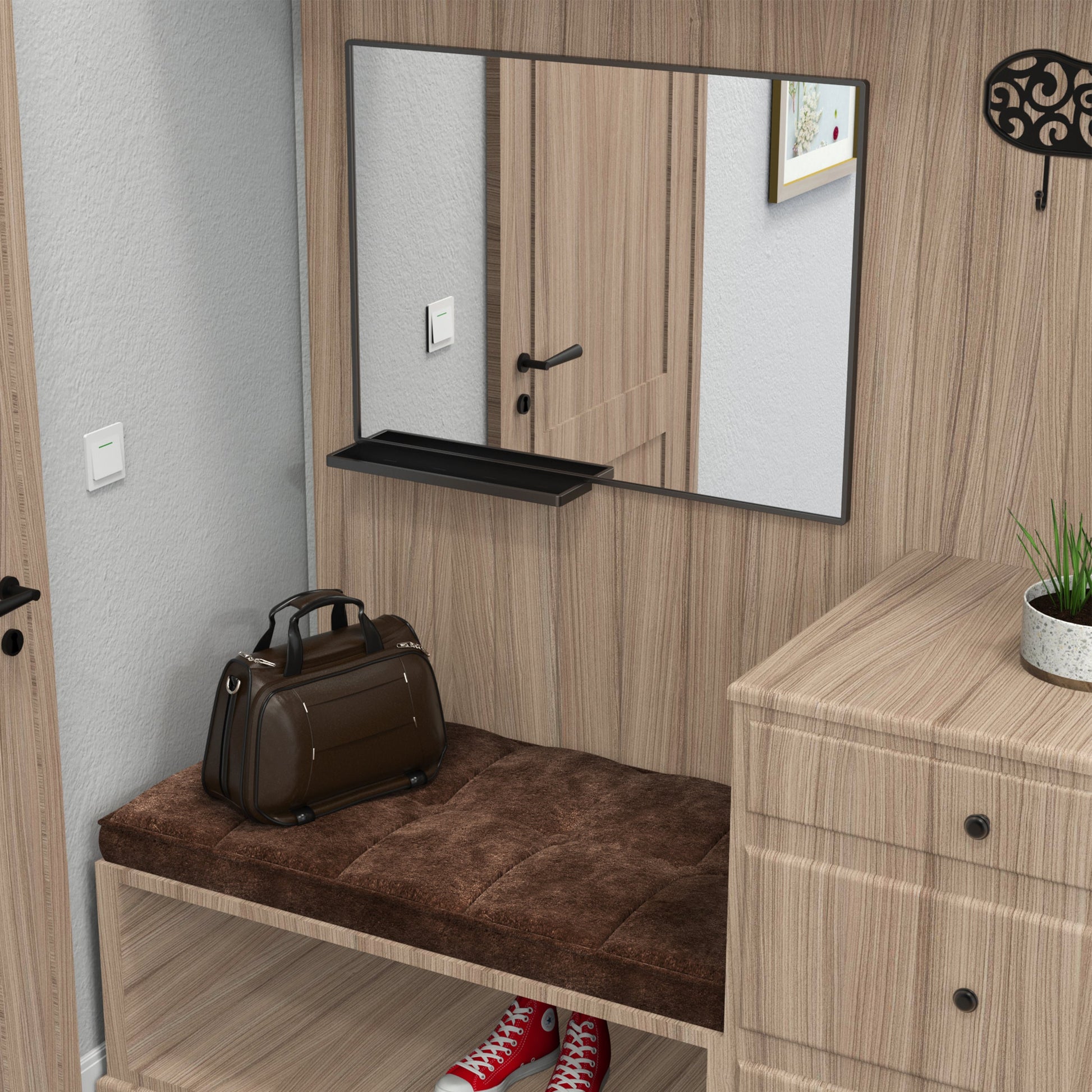 40x30 Inch modern bathroom mirror with storage rack rectangular mirror bathroom living room bedroom hanging mirror - Korvel