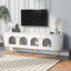 U-Can Modern TV Stand for TVs up to 80 Inches, Entertainment Center with 4 Cabinets, Wood with Metal Legs and Handles White - Korvel