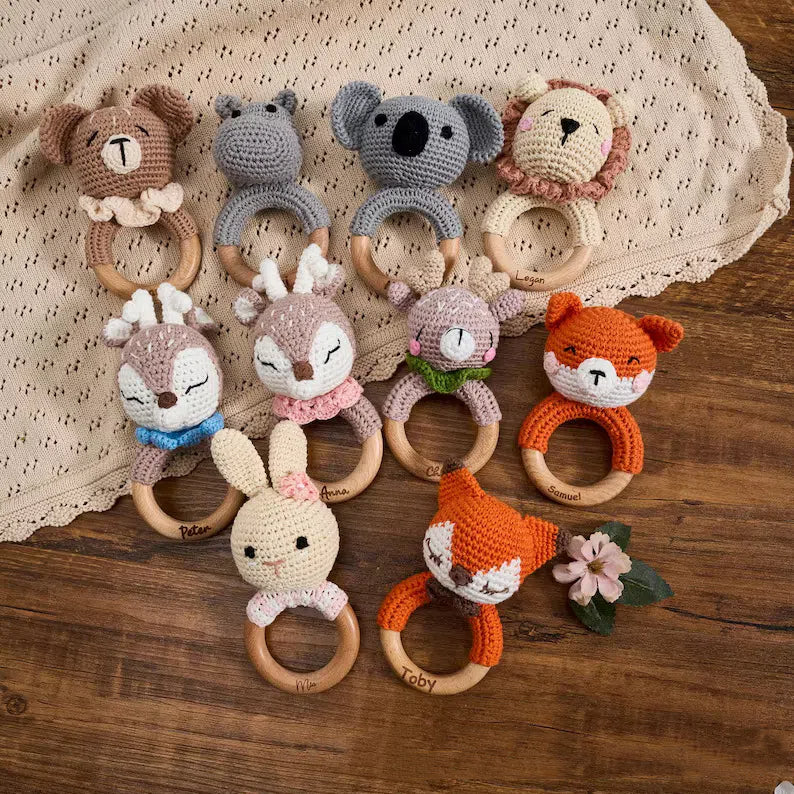 Carving Name Baby Soothing Bell Newborn Gift Bath Gift Knitted Cartoon Doll - Korvel