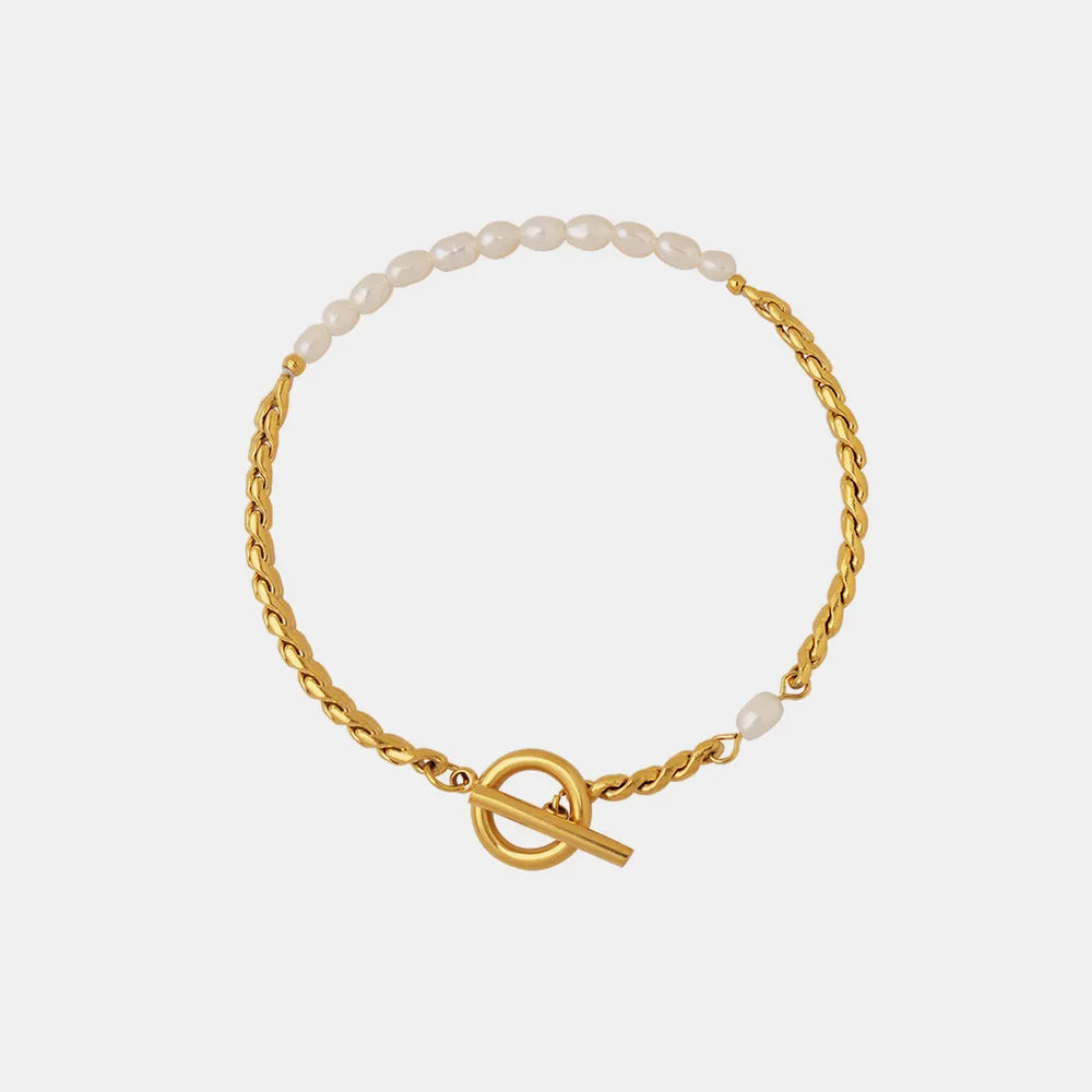 Elegant Freshwater Pearl and Titanium Steel Bracelet