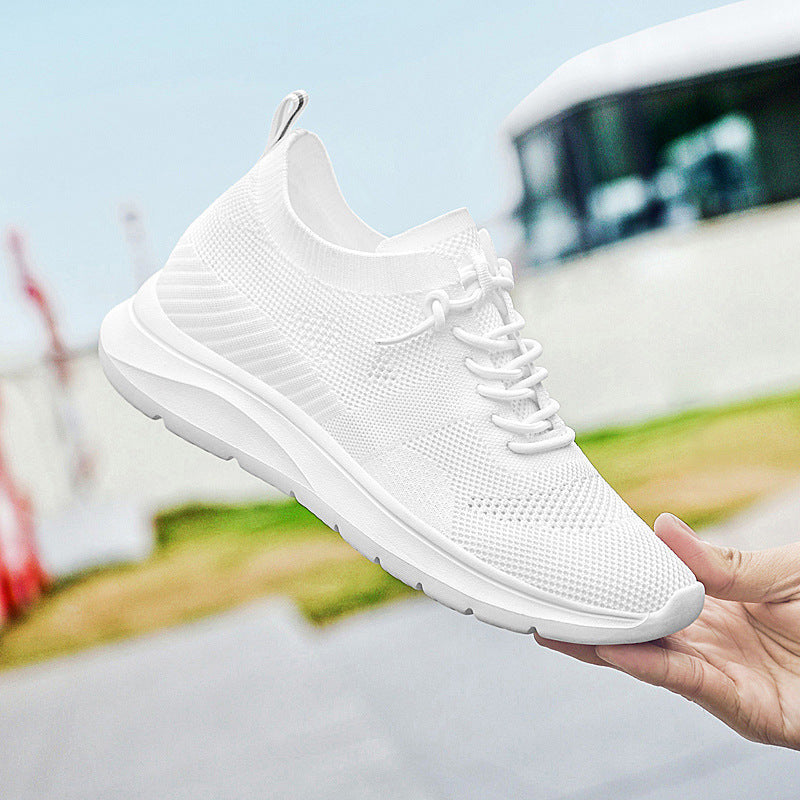 Indoor height increasing sports and leisure shoes for men white invisible height increasing shoes 7CM - Korvel