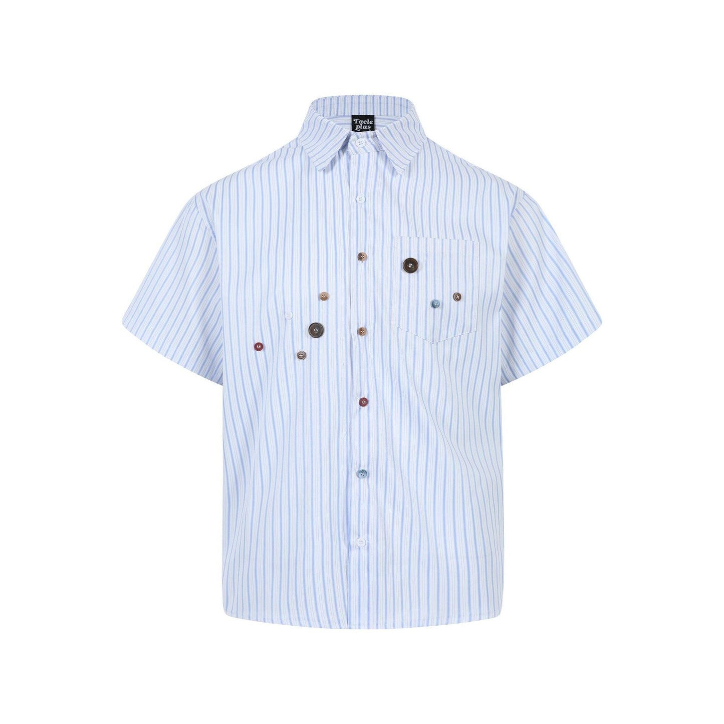 Vertical striped button decoration short sleeved shirt for men - Korvel