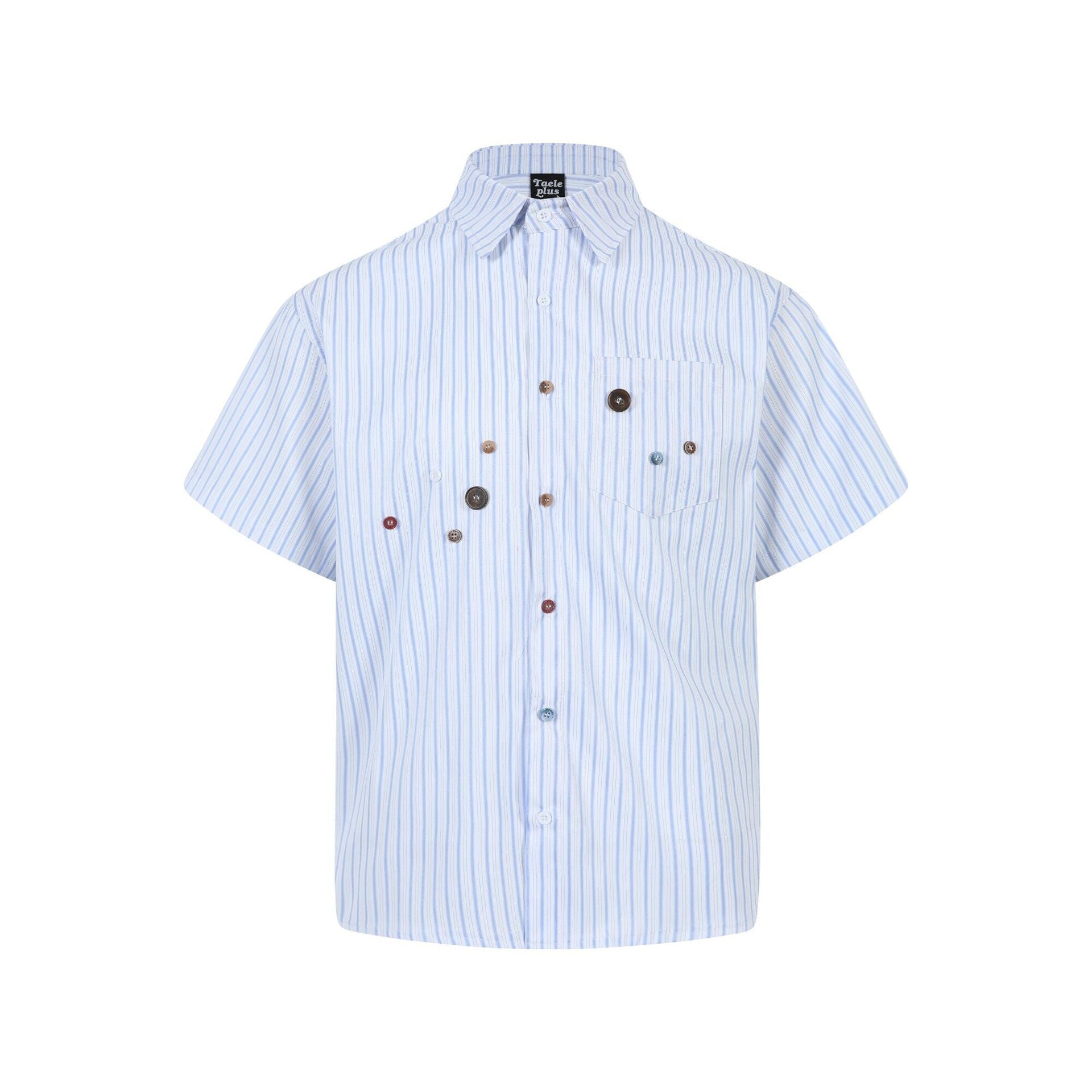 Vertical striped button decoration short sleeved shirt for men - Korvel