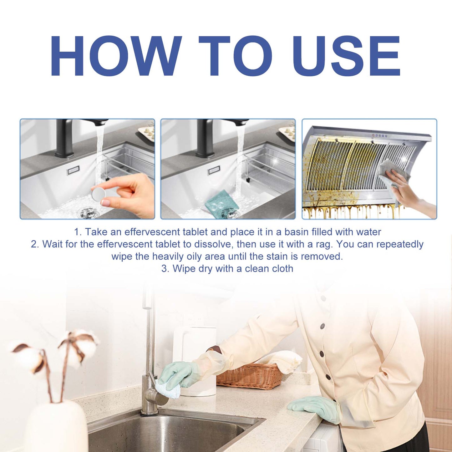 Kitchen Cleaning Effervescent Tablets, Clean The Kitchen Stove Sink Range Hood Stubborn Dirt Effervescent Tablet - Korvel