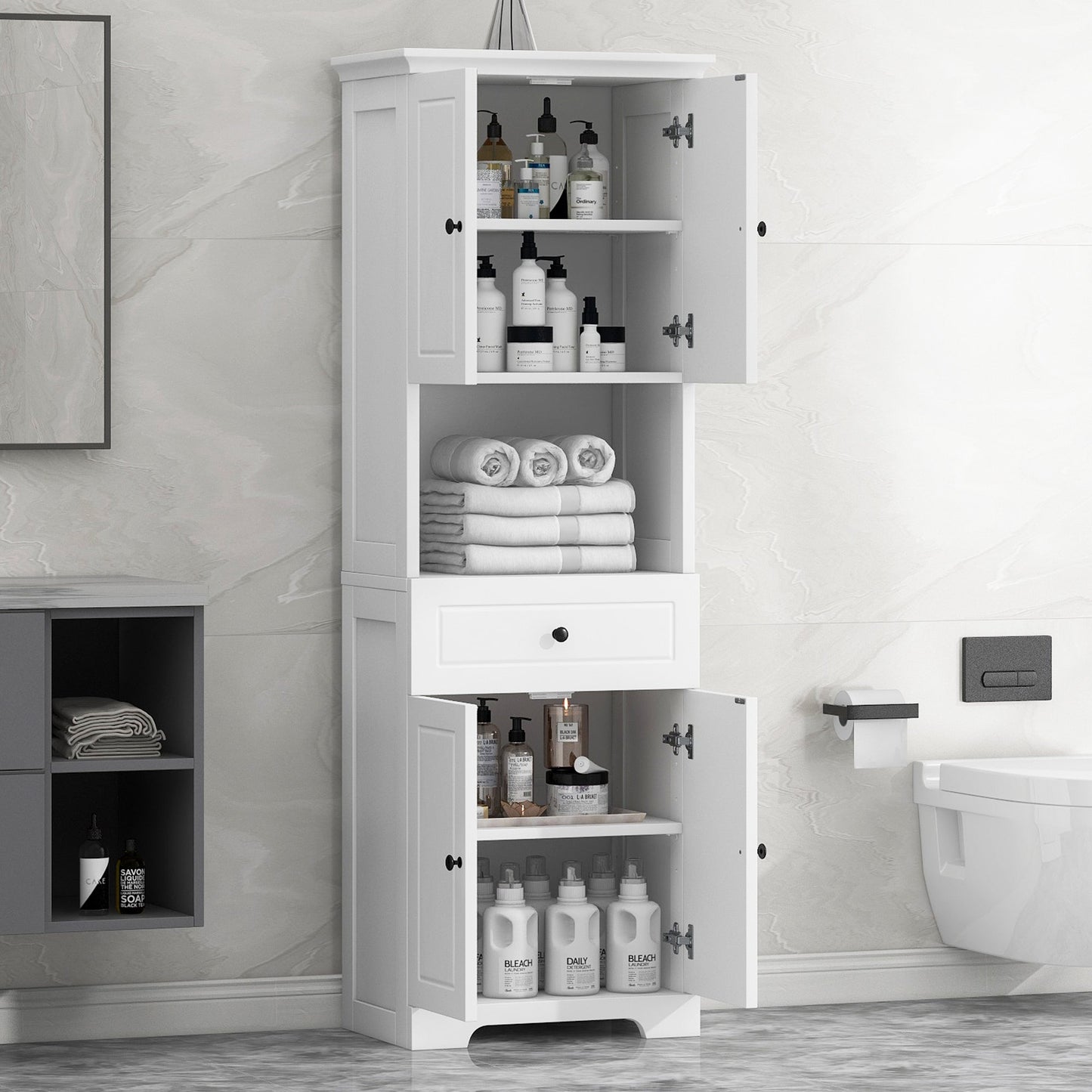 Elegant Tall Bathroom Cabinet with Ample Storage Space