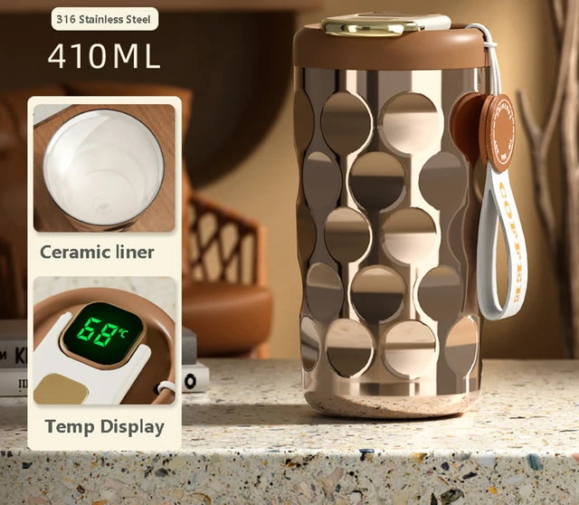 LED temperature display insulated cup 316 stainless steel cup intelligent coffee insulated bottle 410ml vacuum bottle coffee cup - Korvel