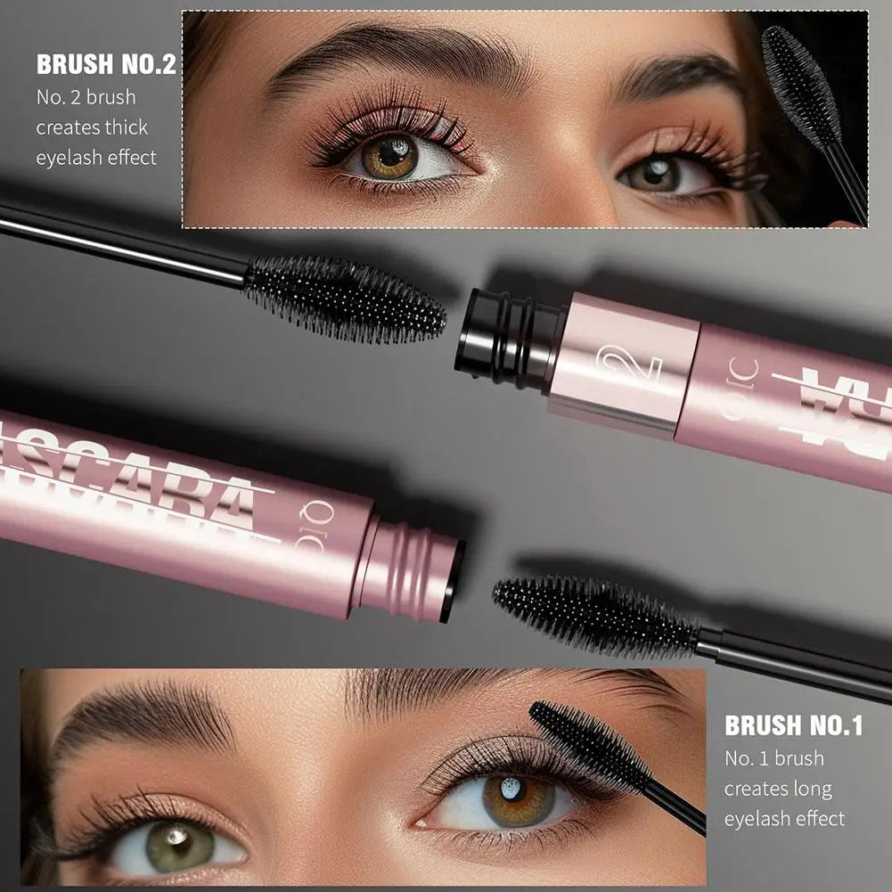 Double Head Black Mascara Waterproof Lengthens Extension Eyelashes Non-smudge Lengthening Volume 5D Silk Fiber Mascara Cosmetics - Korvel