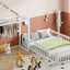 Wooden Full Size Children's Bed with Detachable Headboard and Integrated Clothes Drying Rack, White - Korvel