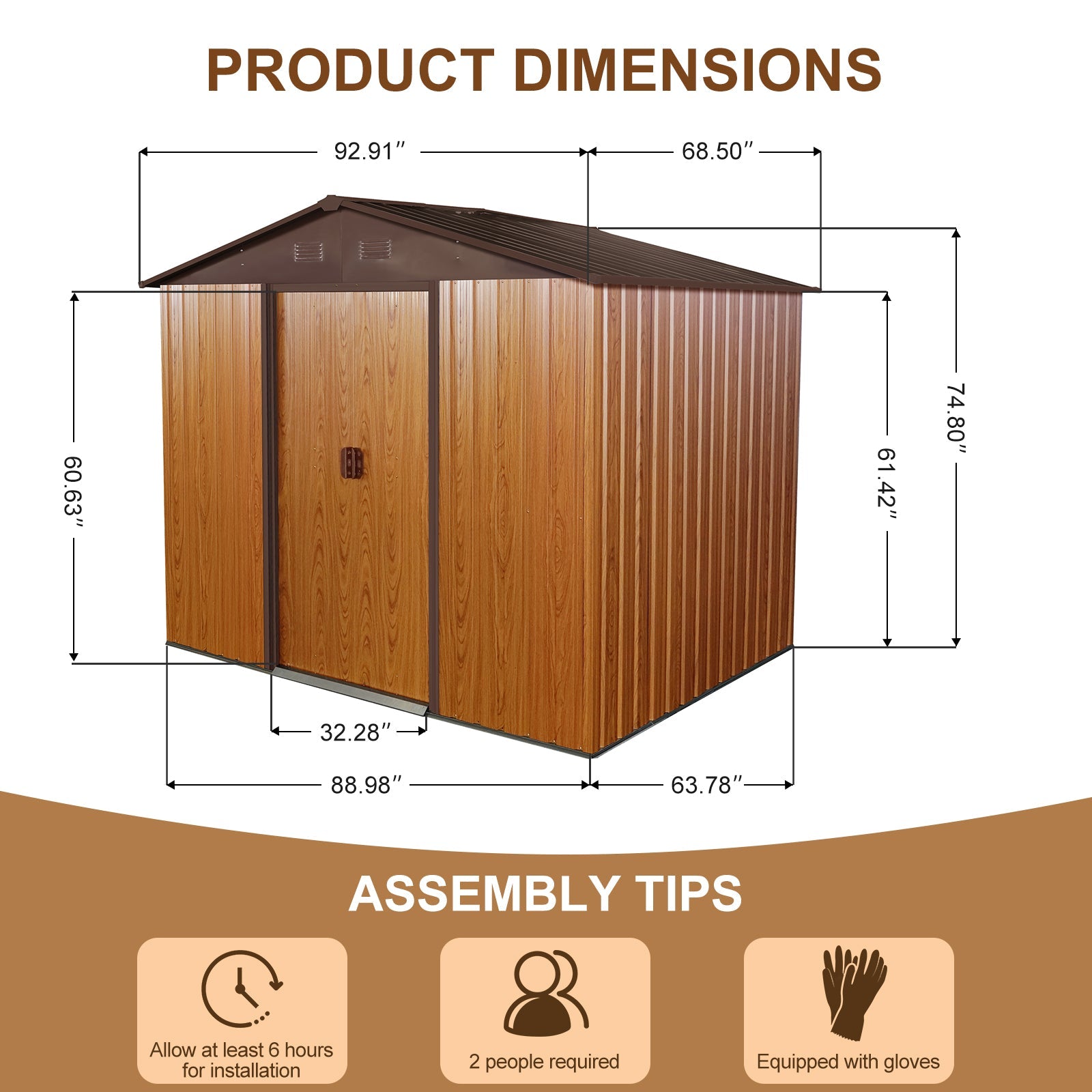 8ft x 6ft Outdoor Metal Storage Shed with Floor Base Coffee(W540S00014) - Korvel