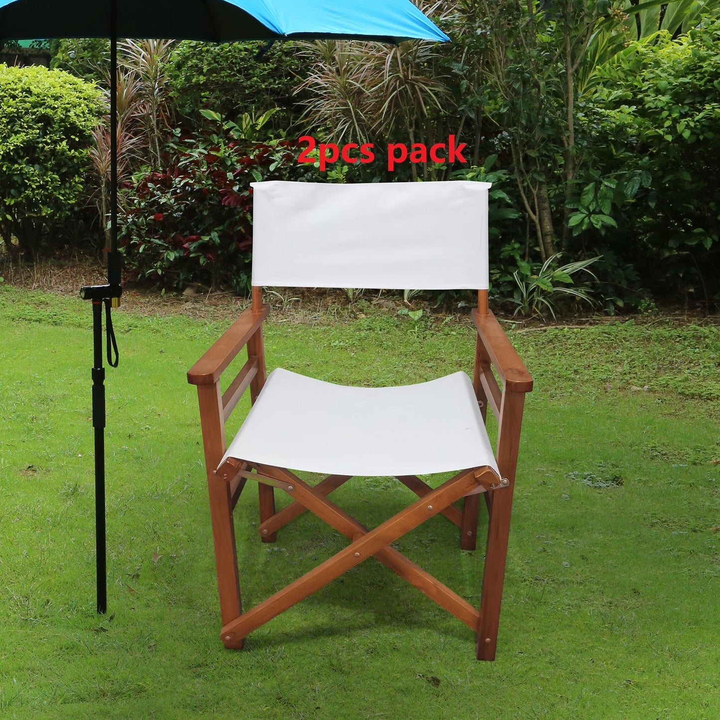 Premium Wooden Folding Chair Set - 2pcs in White Canvas