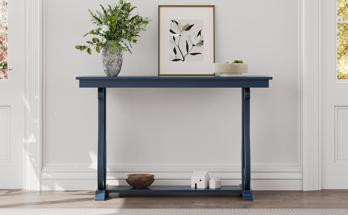 48-Inch Rustic Vintage Console Table --- Farmhouse Style Entryway Table with Open Shelf and Sturdy Construction (Navy) - Korvel
