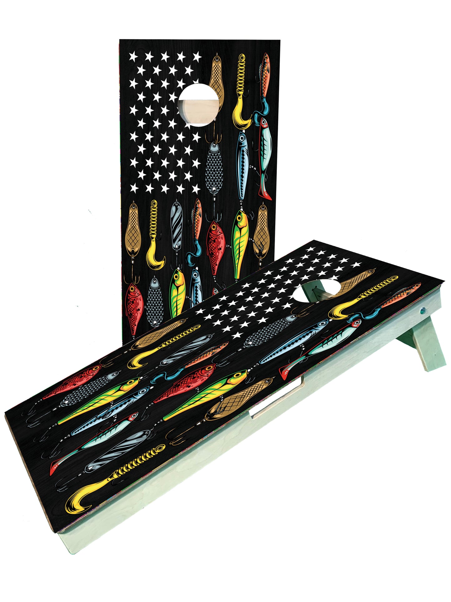 Patriotic Fishing Lure Cornhole Boards - Premium Quality - Korvel