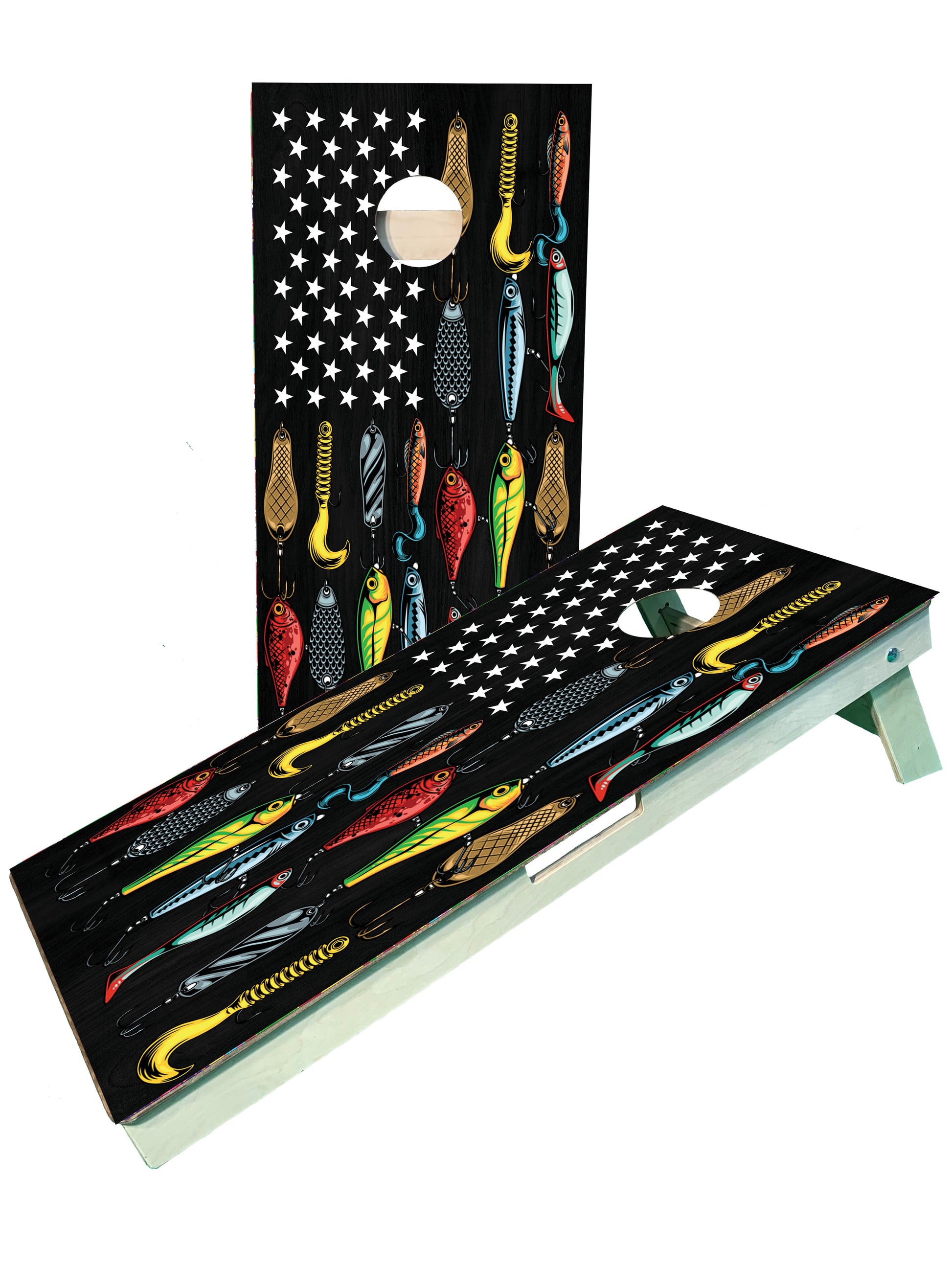 Patriotic Fishing Lure Cornhole Boards - Premium Quality - Korvel
