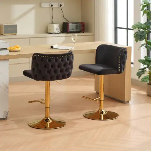 Modern Adjustable Swivel Bar Stools with Tufted Back