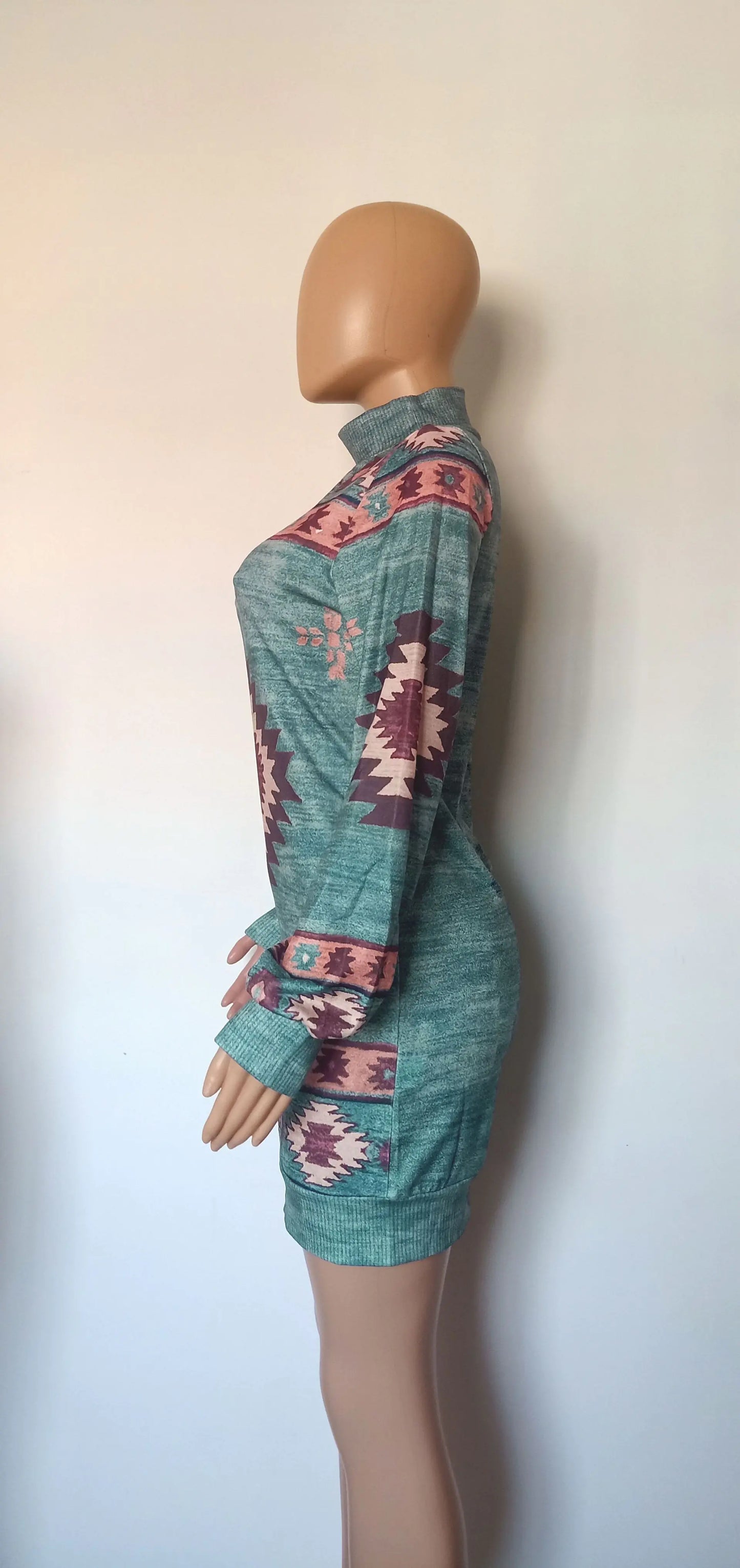Vestido Mini de Estampado Bohemio - Manga Larga, Ajuste Casual para Otoño e Invierno