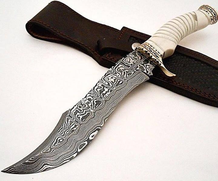 Exquisite Custom Bowie Knife - Handcrafted Damascus Steel Blade with Bone Handle, 15" Length | Premium Leather Sheath | KBS Knives - Korvel