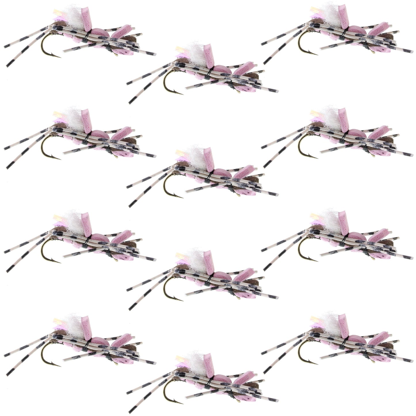 Fat Albert Pink Foam Grasshopper Flies - 12 Pack Size 10 - Korvel