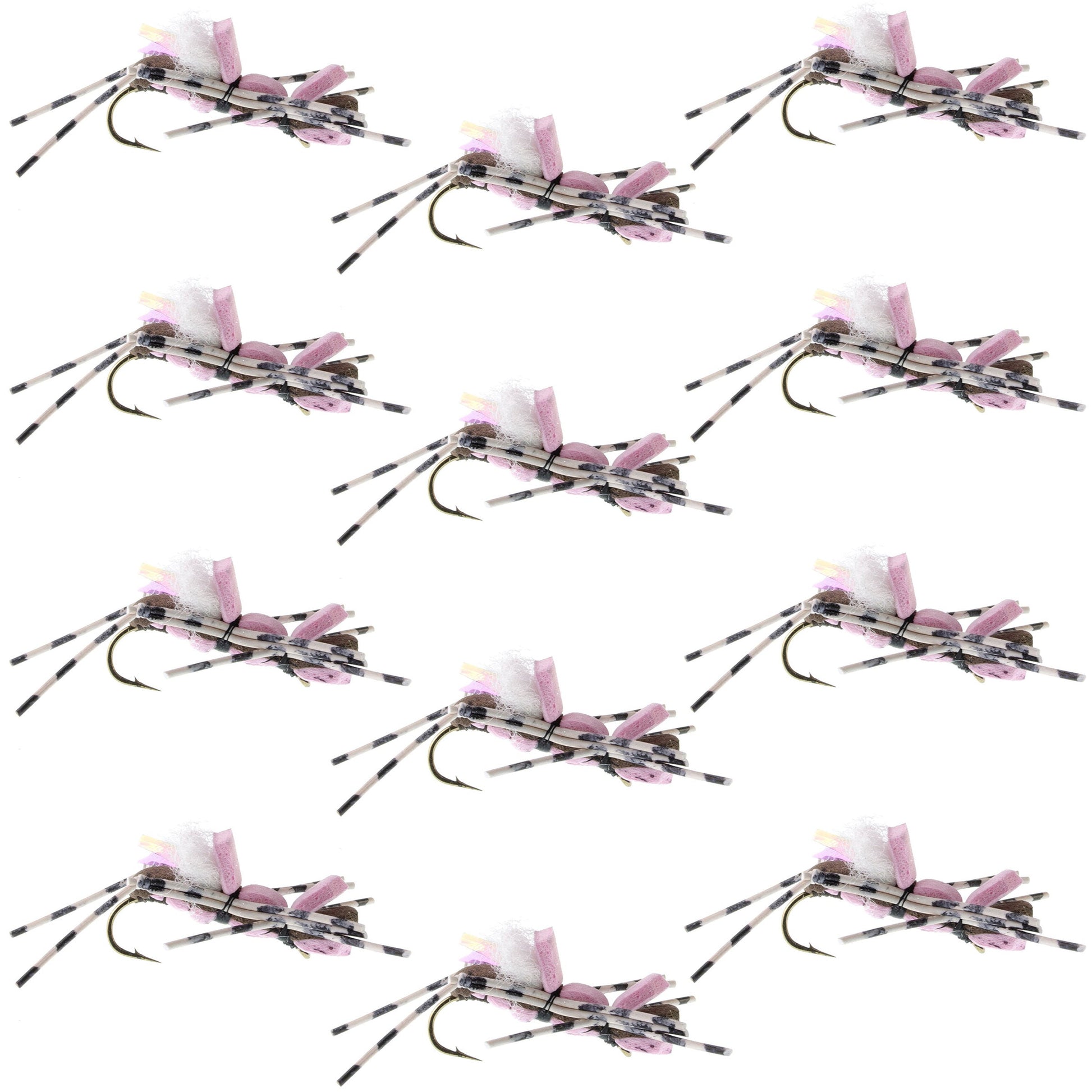 Fat Albert Pink Foam Grasshopper Flies - 12 Pack Size 10 - Korvel