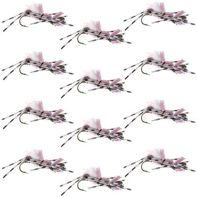 Fat Albert Pink Foam Grasshopper Flies - 12 Pack Size 10 - Korvel