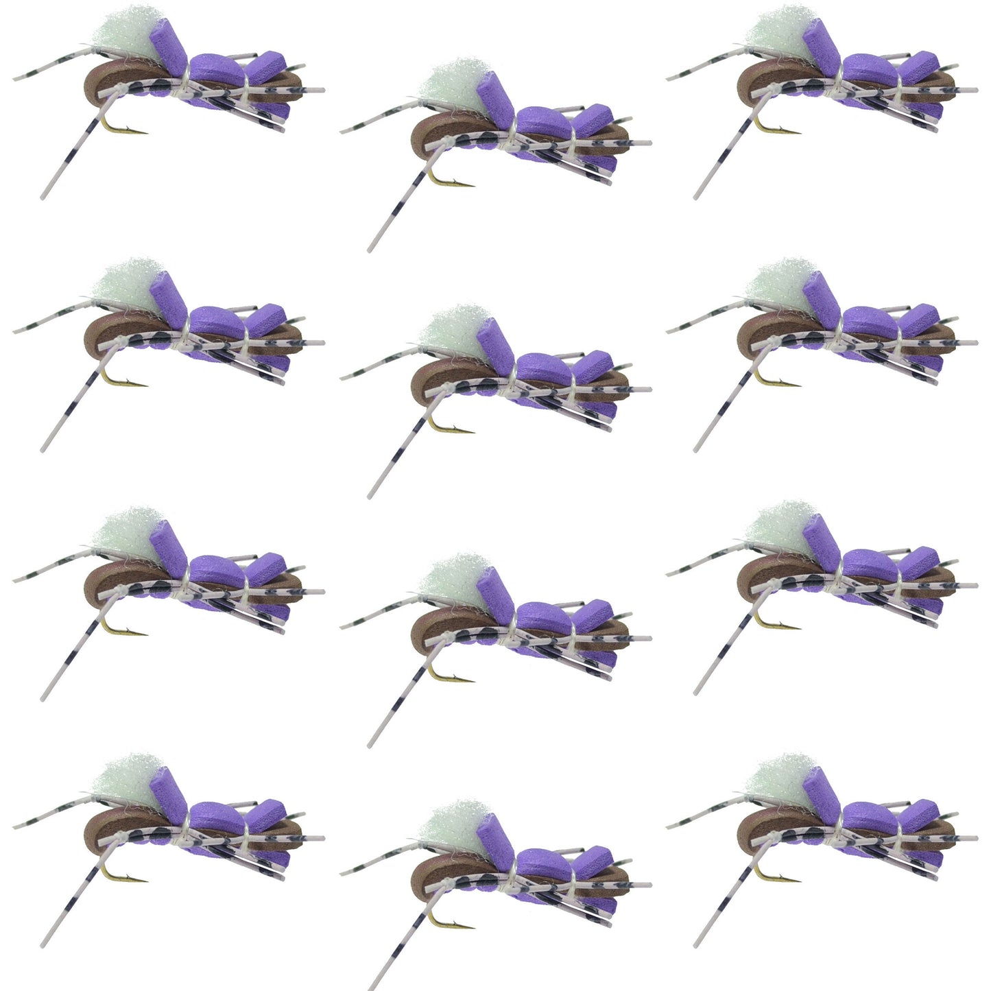 Fat Albert Purple Foam Grasshopper Flies - 12 Pack Size 10 - Korvel