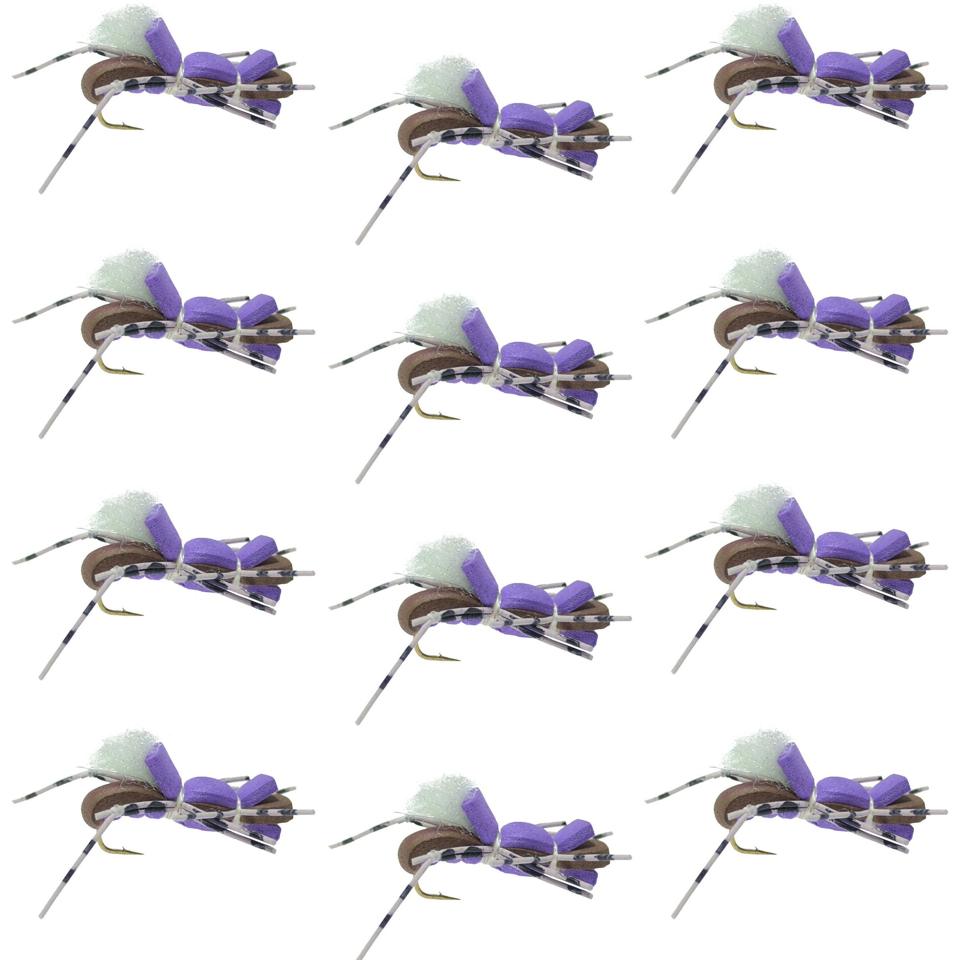 Fat Albert Purple Foam Grasshopper Flies - 12 Pack Size 10 - Korvel