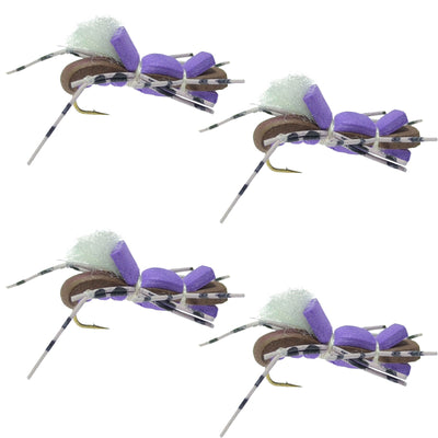 4 Pack Fat Albert Purple Foam Grasshopper Flies - Size 10 - Korvel