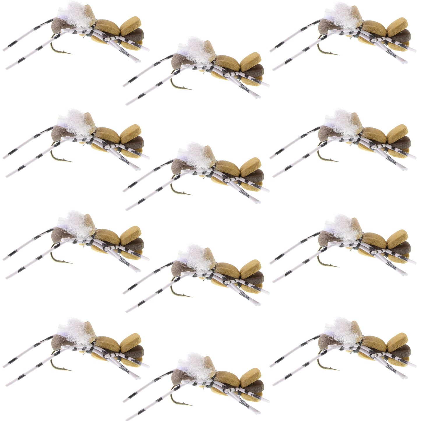 Fat Albert Tan Foam Grasshopper Flies - 12 Pack Size 10 - Korvel