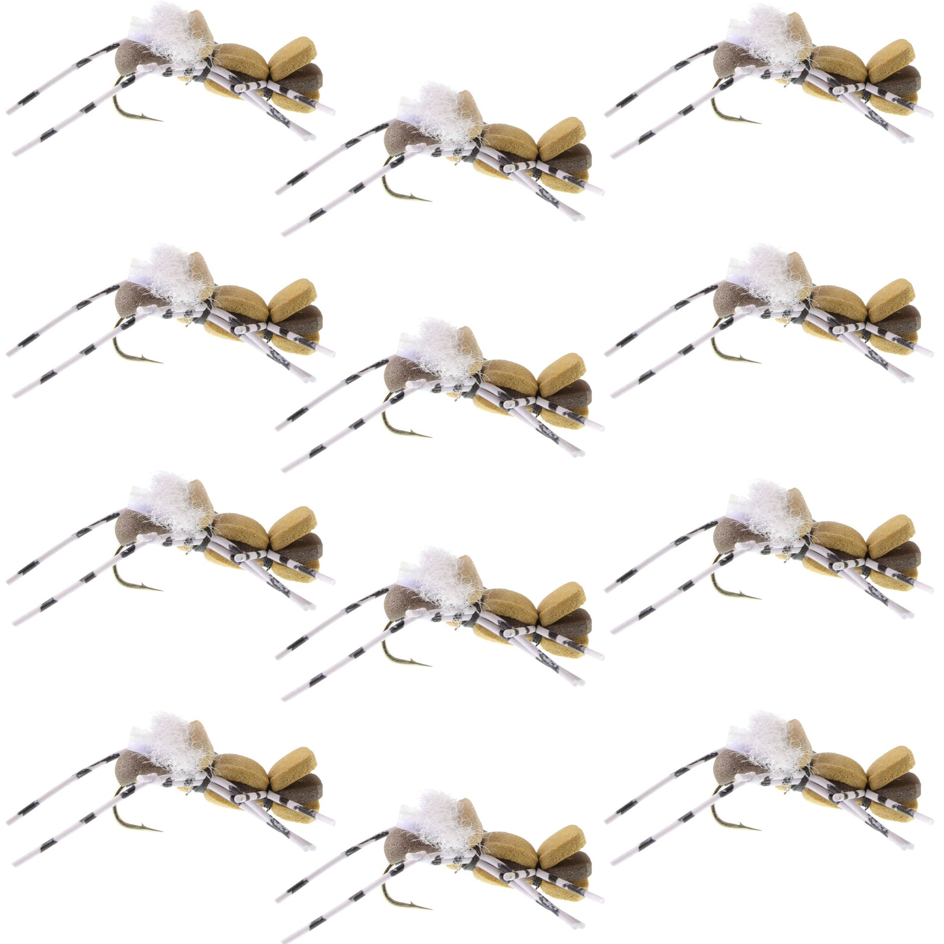 Fat Albert Tan Foam Grasshopper Flies - 12 Pack Size 10 - Korvel