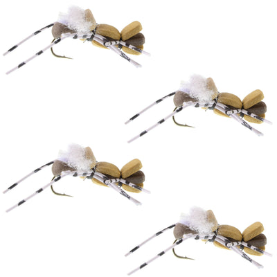 4 Pack Fat Albert Tan Foam Grasshopper Flies - Size 10 - Korvel