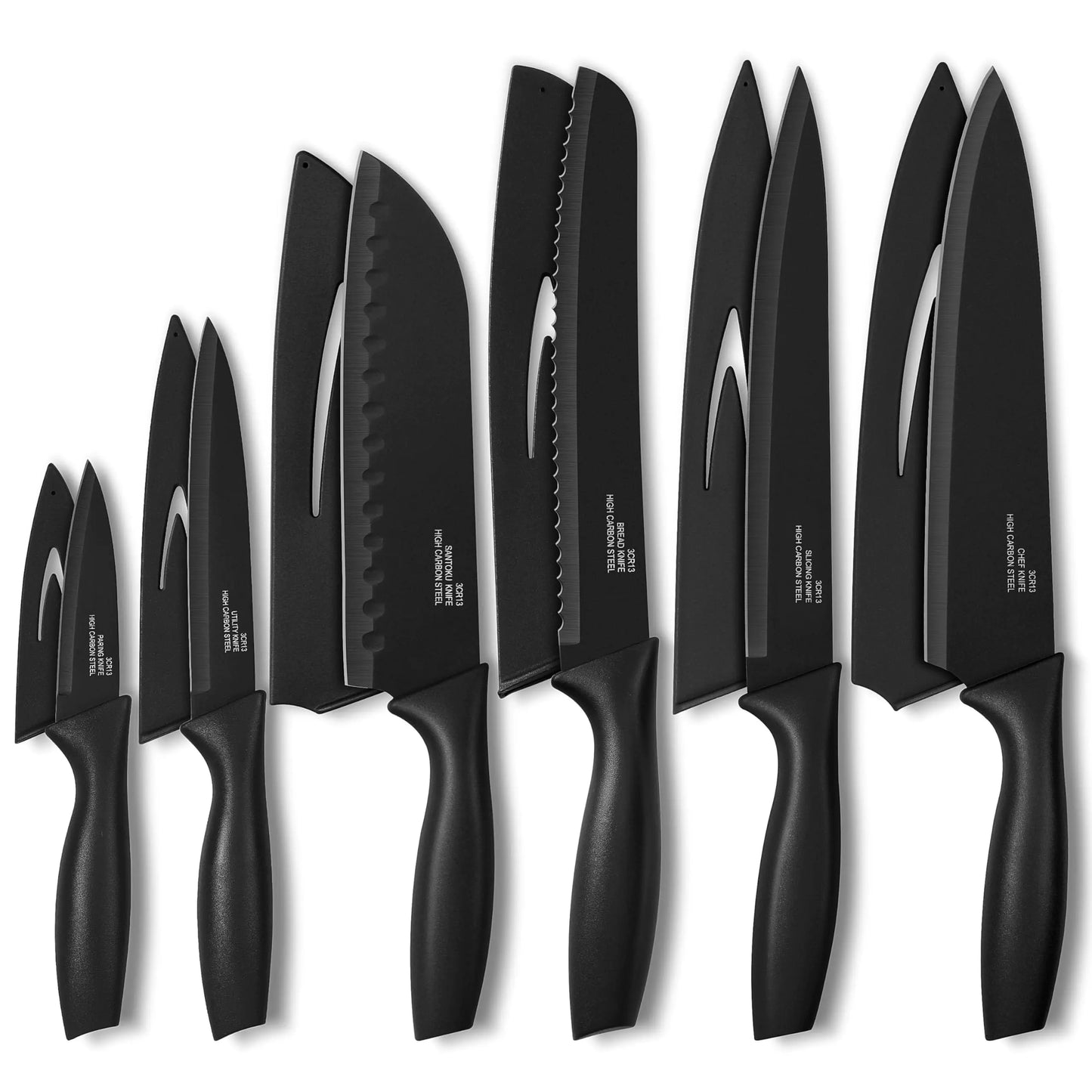 Ensemble de Couteaux de Cuisine Noir Onader de 12 Pièces avec Couvre-lames