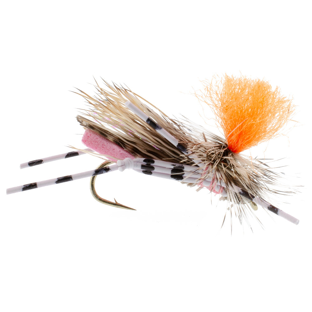 Triple Pack of Pink Foam Grasshopper Flies - Size 10 - Korvel