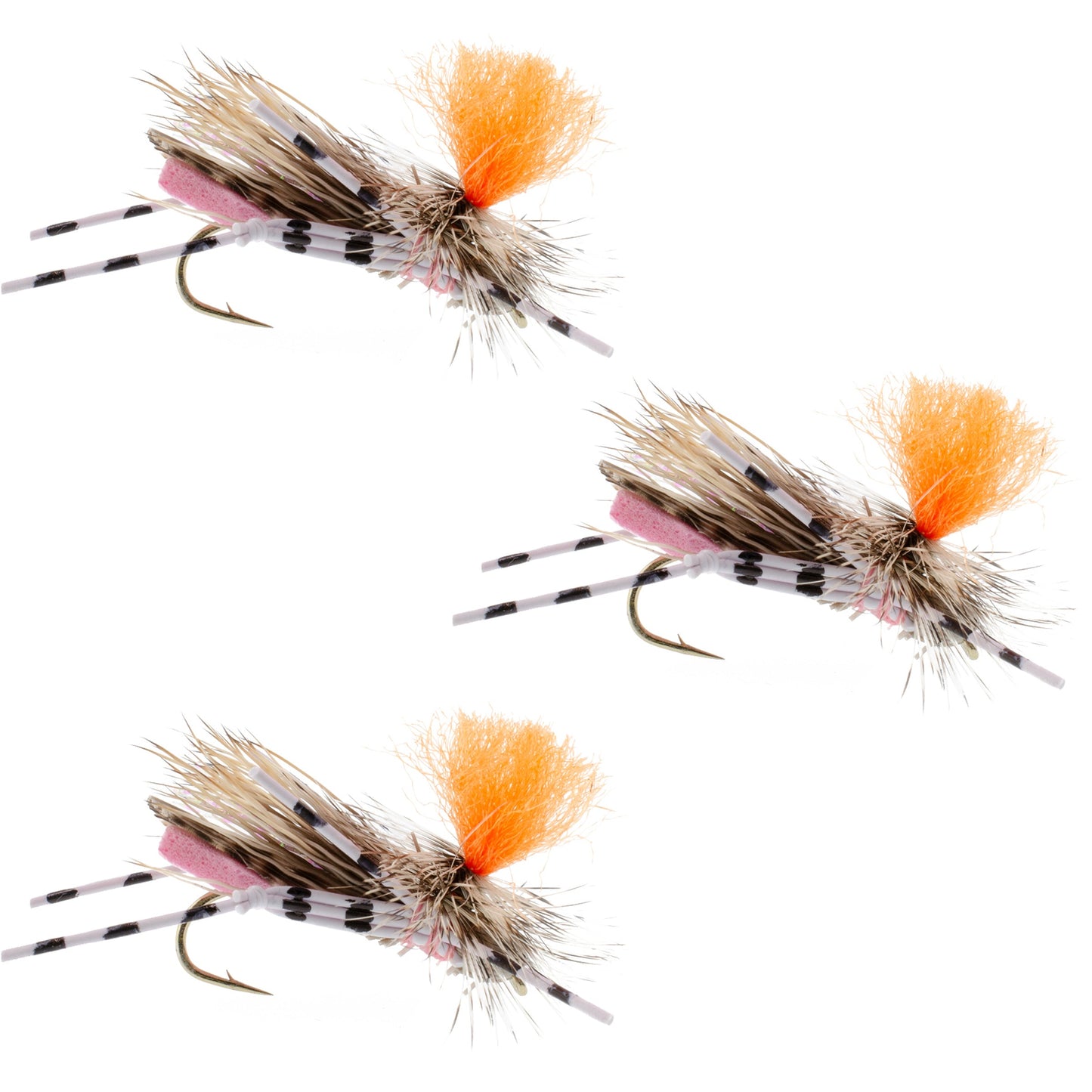 Triple Pack of Pink Foam Grasshopper Flies - Size 10 - Korvel