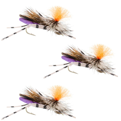 3-Pack Purple Foam Grasshopper Flies - Size 10 for Trout & Bass - Korvel