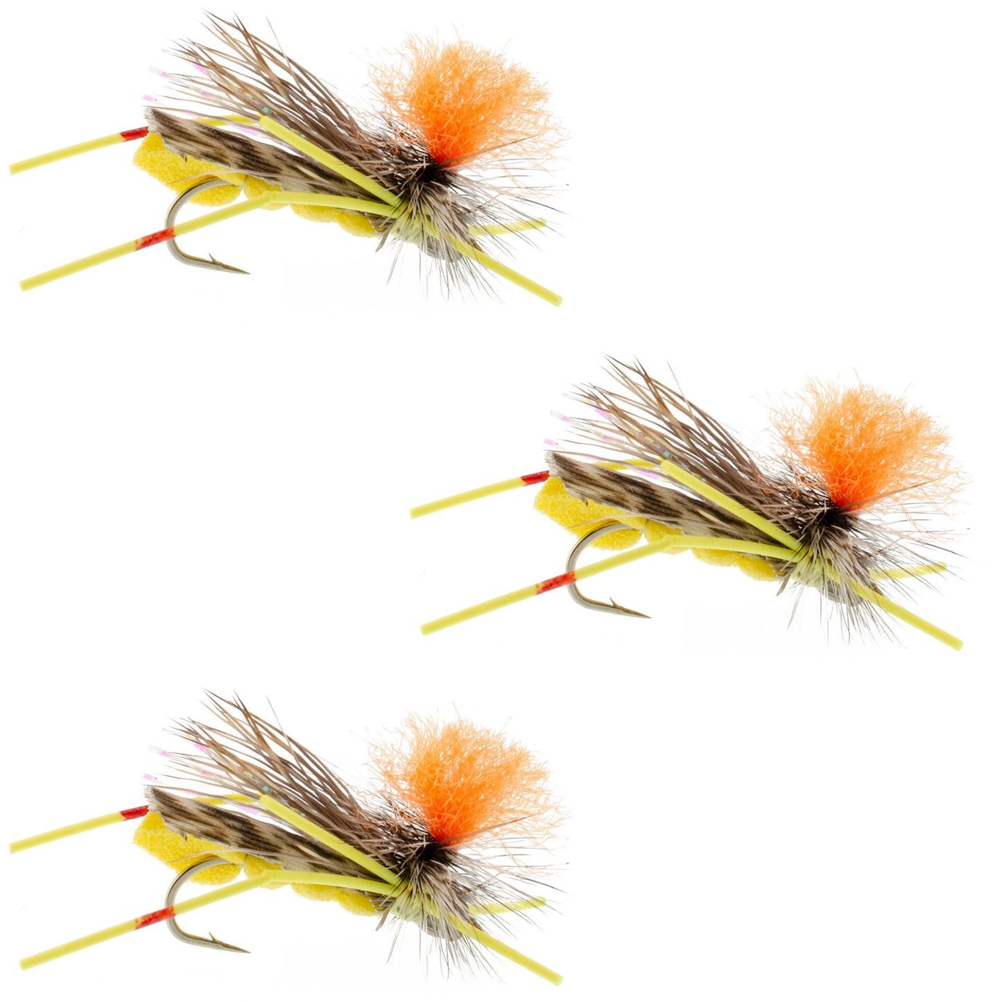 3-Pack Yellow Foam Grasshopper Flies - Size 10 for Trout & Bass - Korvel