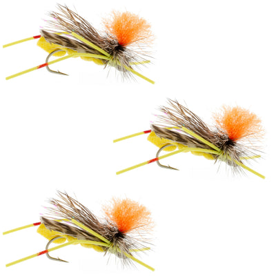 3-Pack Yellow Foam Grasshopper Flies - Size 10 for Trout & Bass - Korvel