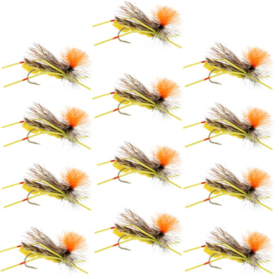 Vibrant Yellow Foam Grasshopper Flies - 12 Pack, Size 10 - Korvel
