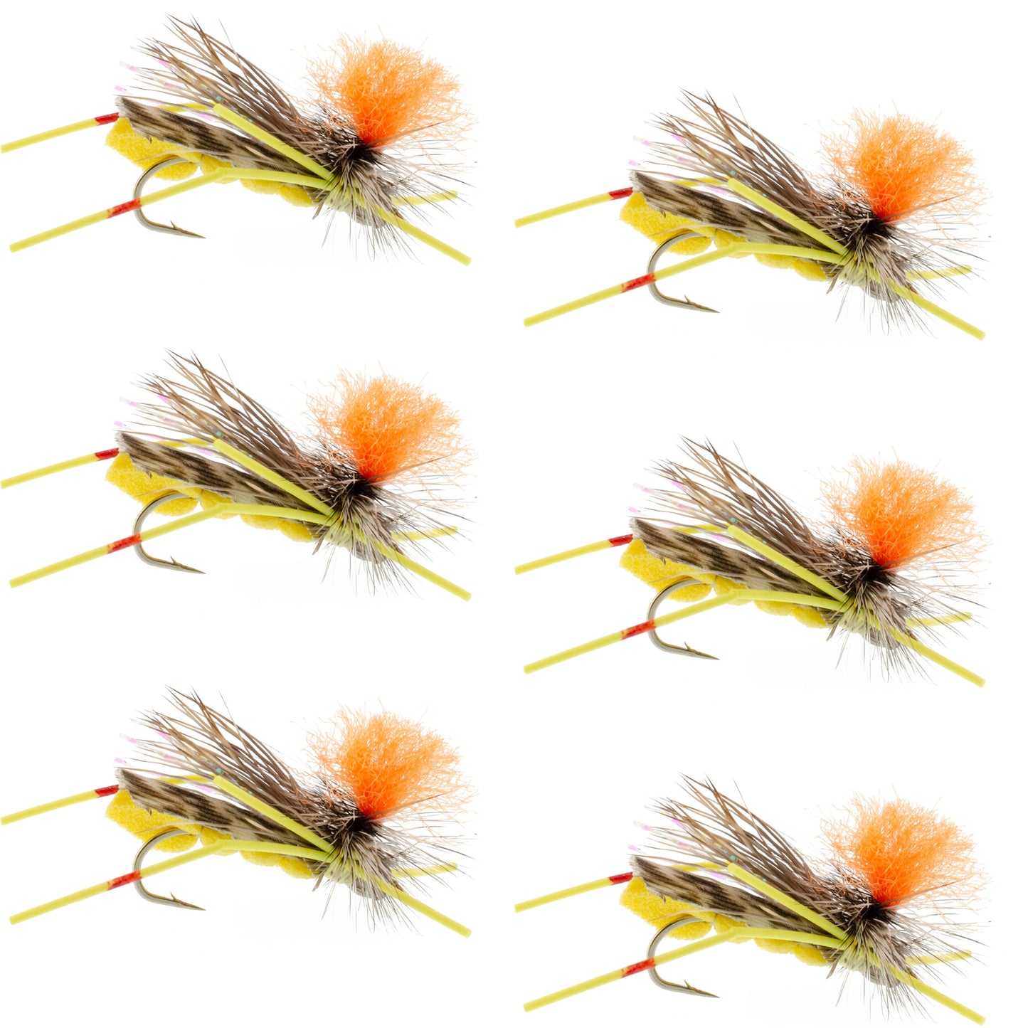 Vibrant Yellow Foam Grasshopper Flies - Set of 6, Size 10 - Korvel