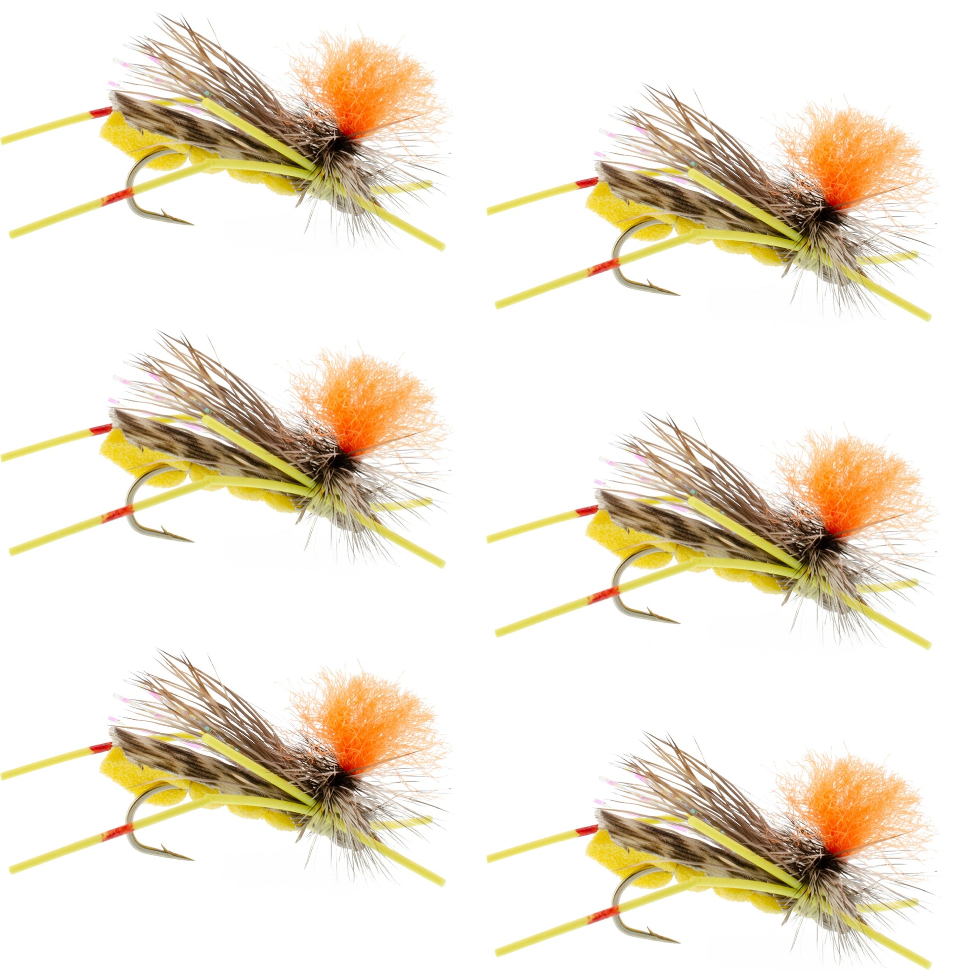 Vibrant Yellow Foam Grasshopper Flies - Set of 6, Size 10 - Korvel