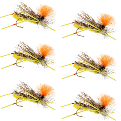 Vibrant Yellow Foam Grasshopper Flies - Set of 6, Size 10 - Korvel