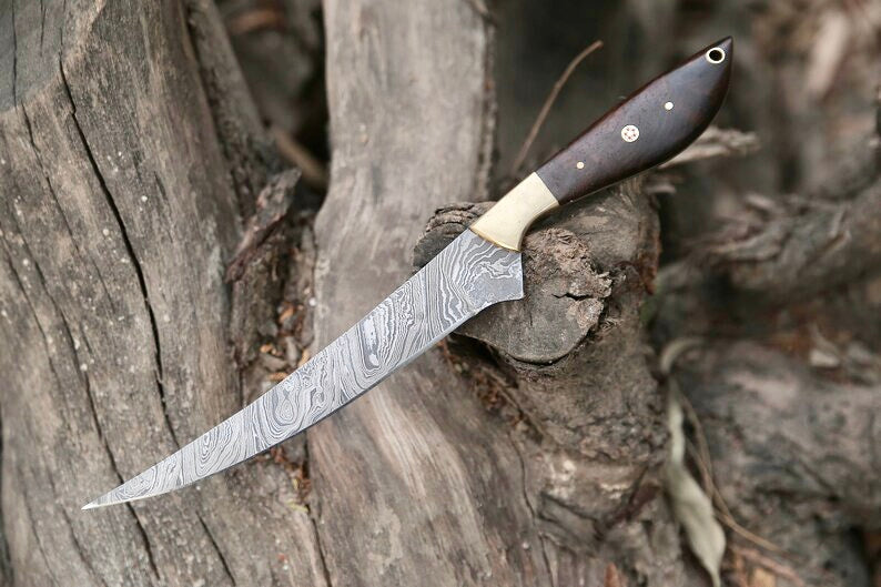 Premium Damascus Fillet Knife – 13" Rosewood Handle with Leather Sheath - Korvel