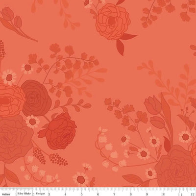 Primera Flor Tonal Floral Coral Tela de Algodón Wideback por yarda