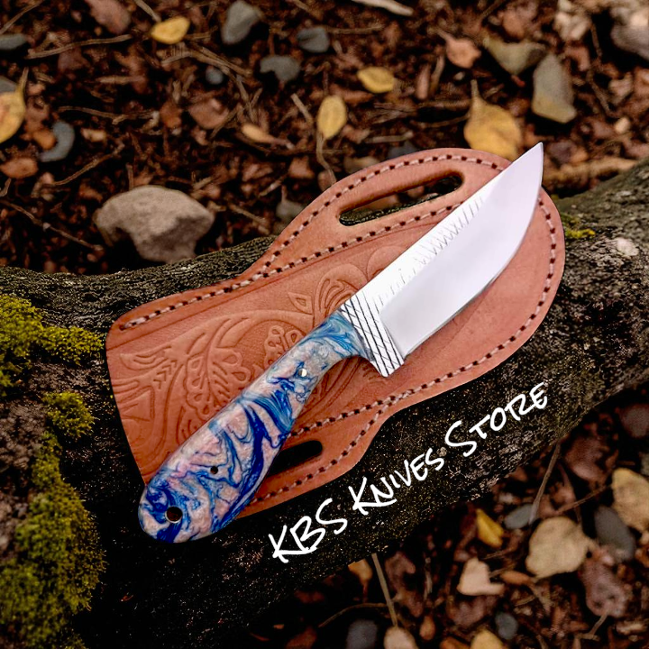 Premium Fixed Blade Ranch Knife with Epoxy Resin Handle & Leather Sheath - Korvel