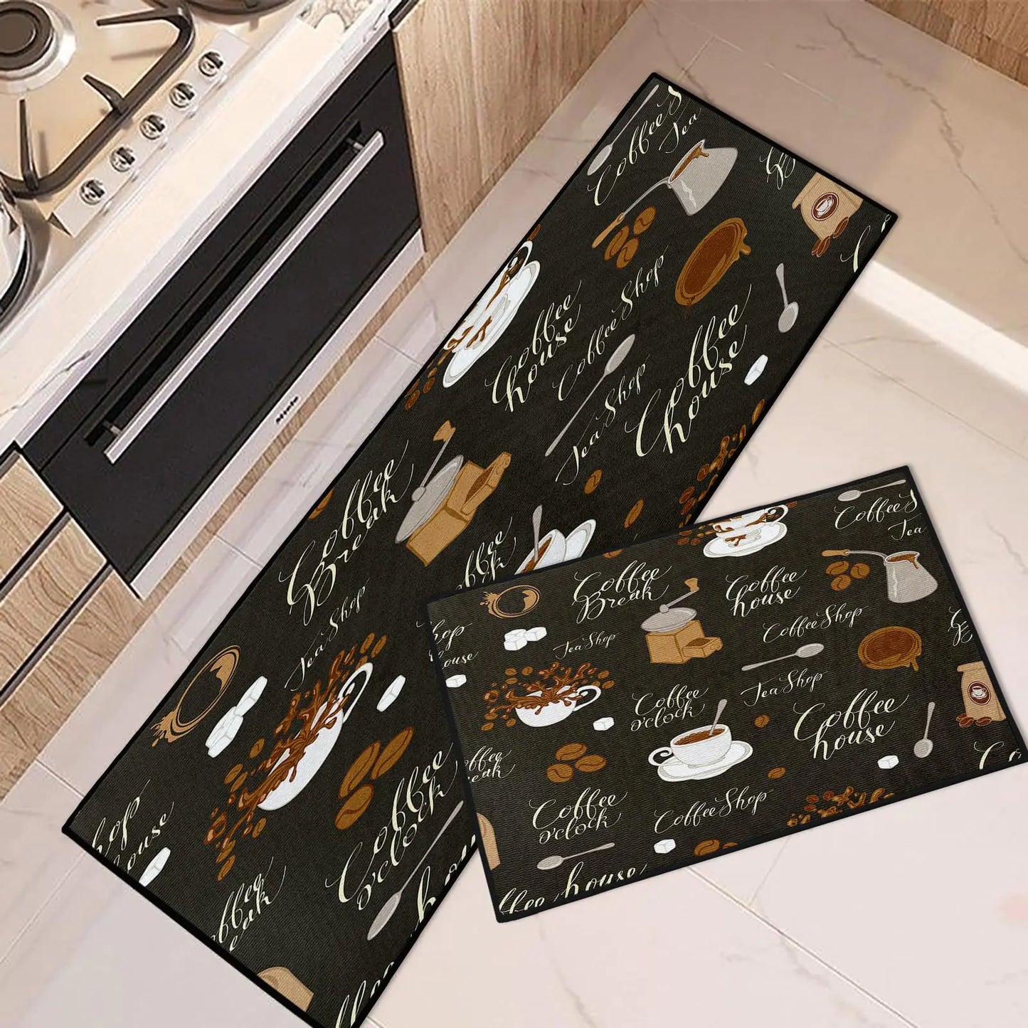 Ensemble de 2 tapis de cuisine Tayney antidérapants - Décor rétro