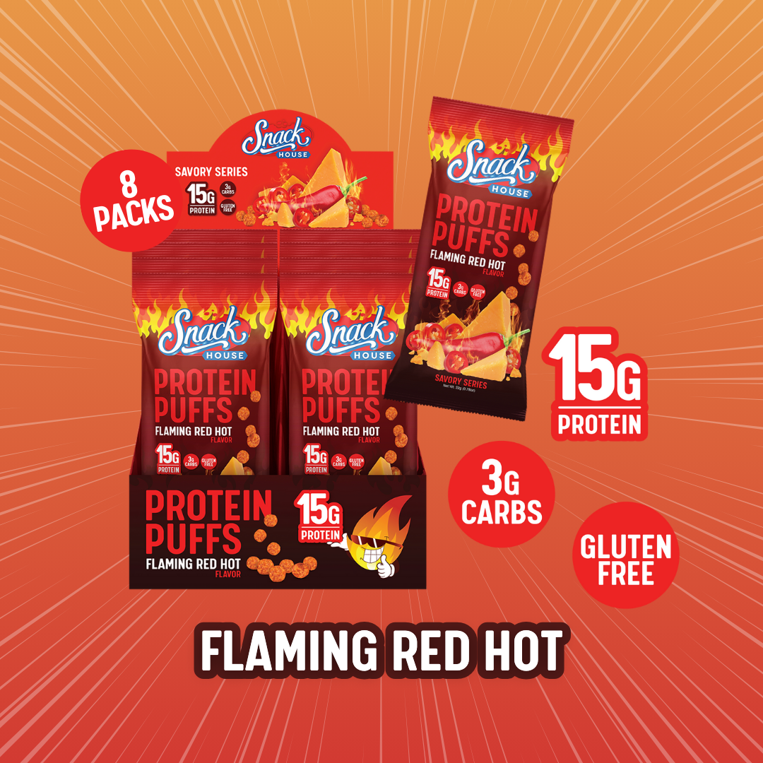 Flaming Red Hot Protein Puffs – 15 g Protein, Intense Spicy Crunch - Korvel